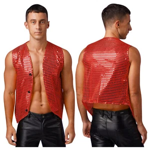 Mens Vest Solid Color Jacket Sleeveless Waistcoat Shiny Clubwear Dance Costume - Picture 1 of 74