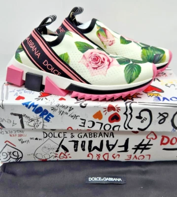 Dolce Gabbana Sorrento Floral Withe Stretch-Knit Women's Sneakers EU36 US6 - Image 1 of 4