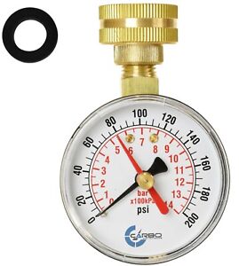 CARBO Instruments 2-1/2" Water Pressure Test Gauge 200 psi,  3/4" Female Hose 