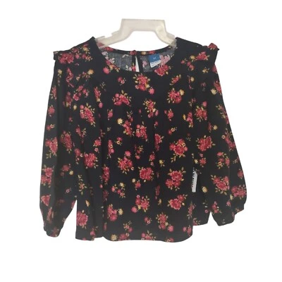 Antigua Blusa Top Azul Marino Manga Larga Estampado Floral Volantes Bebé Niña Talla 2 T Foto 1 de 4