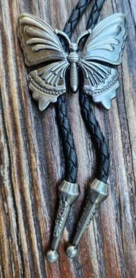 NUEVO COLLAR BOLOTIE BOLO VAQUERO OCCIDENTAL RODEO MARIPOSA PLATA Foto 1 de 3