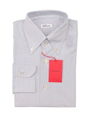 Camisa de algodão Kiton laranja micro-check - Fina - 15/38 - (KT0629225) - Imagem 1 de 4
