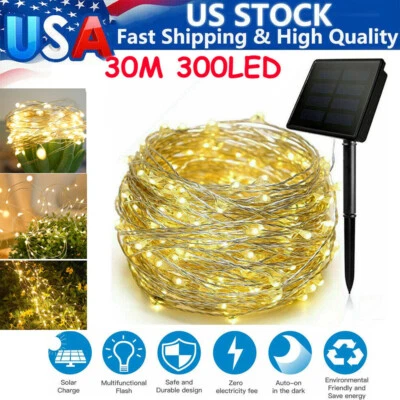 Solar Fairy String Light 300LED 98FT Copper Wire Waterproof Garden Decor Outdoor - Image 1 of 4