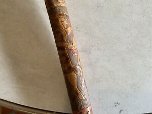 Antique Hand Carved Wood Walking Stick Cane Vintage Folk Art 34 3/4”