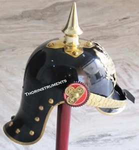 Brass German Pickelhaube Imperial Prussian Black Helmet Christmas Armor Helmet - Picture 1 of 14