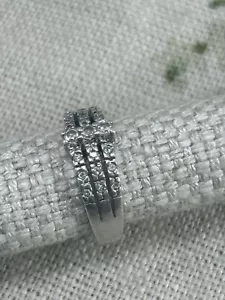 Anillo de plata vintage años 90 circonita cúbica 3 bandas talla S 925 - Imagen 1 de 13