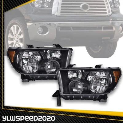 Par de faros negros de haz alto/bajo aptos para Toyota Tundra 08-17 Sequoia 07-13 Foto 1 de 4