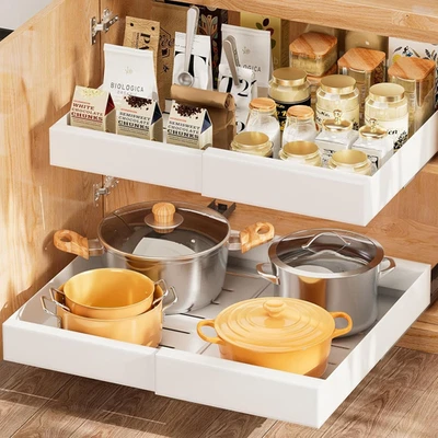2 Pezzi Cassetto Telescopico,Armadio Da Cucina Ripiani Organizer Estraibile in A - Immagine 1 di 4