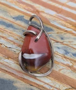 Broche prendedor labios cara vintage brutalista modernista plata esterlina y jaspe ágata - Imagen 1 de 16
