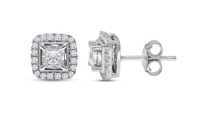 Nuevos aretes de diamantes de 1/2 quilate doble princesa y oro blanco de 10 quilates corte redondo (J/I3) Foto 1 de 2