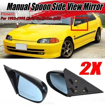 Черные боковые зеркала с ложкой для 1992–1995 EG 4DR Honda Civic 2 шт. - Изображение 1 из 4
