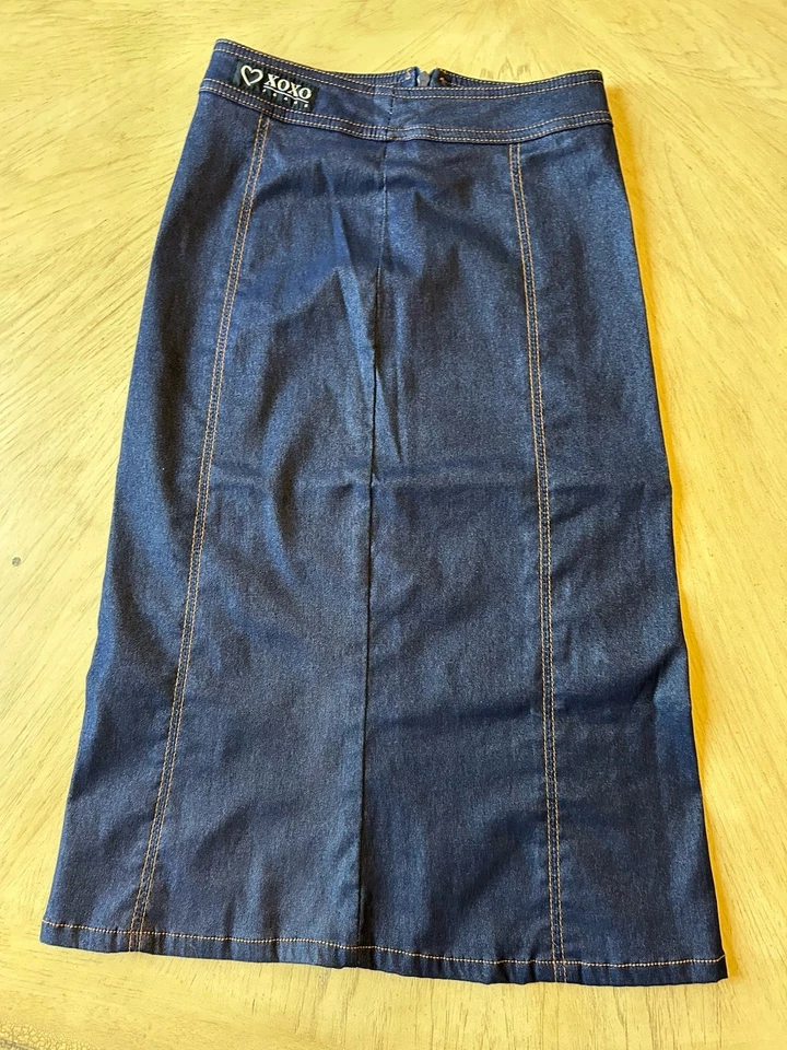 DE COLECCIÓN XOXO Jean Midi Falda Lápiz Oficina Vaquera Occidental Denim Elástico XS 00 Y2K Foto 1 de 4