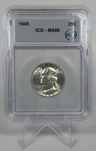 1945 Washington Quarter MS66 ICG Obverse and Reverse Doubling 90% Silver - Picture 1 of 7