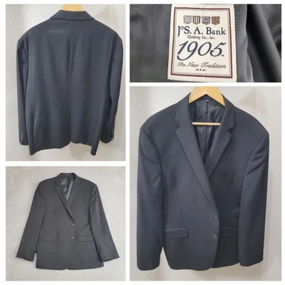 Jos A Bank 1905 Slim Fit Blazer Men's 48R Black Wool Double Vent Sport Coat - Image 1 of 4