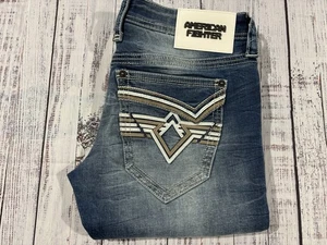 NEW Mens American Fighter Jeans Sz 30 X 34 Defender Slim 0187 - Picture 1 of 13