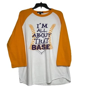 Camisa de béisbol estilo raglán I’m All About That Base para hombre - blanca/dorada - talla L Foto 1 de 4