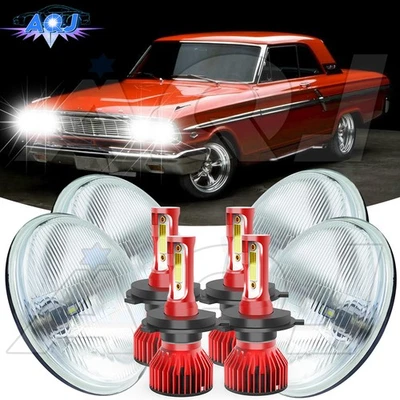 4PCS DOT 5 3/4" 5.75 LED Headlights HI/LO DRL For Ford Custom 500 1964-1977 - Image 1 of 4