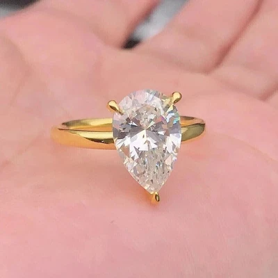 1.50CT Pear Lab Grown Diamond Women's Solitaire Engagement Ring 14k Yellow Gold - Image 1 of 4