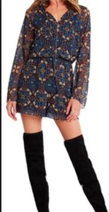 BCBGeneration Drop Waist Romper Ocean Combo Ruffled Trim MSRP 108.00 NWT SZ XS - Picture 1 of 8