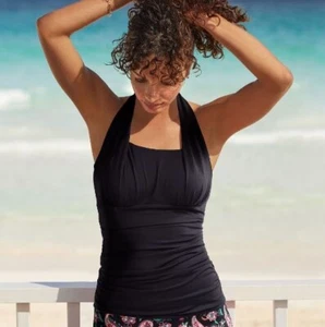 Lands' End Größe 6 chlorbeständiges Neckholder-Tankini-Top mit eckigem Ausschnitt schwarz - Bild 1 von 5