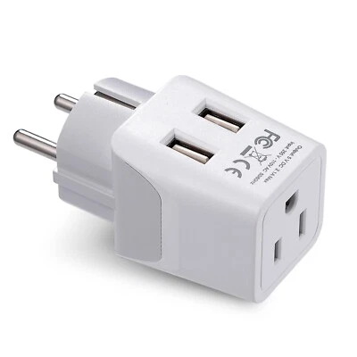 Ceptics USA to Germany, France(Schuko) Travel Adapter -Type E/F- Dual USB(CTU-9) - Image 1 of 4
