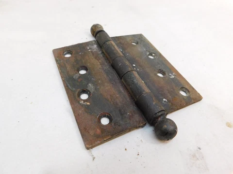 1900's Antique DOOR HINGES 4" x 4" Ball Top CRAFTSMAN Style Copper/Black ORNATE Cover