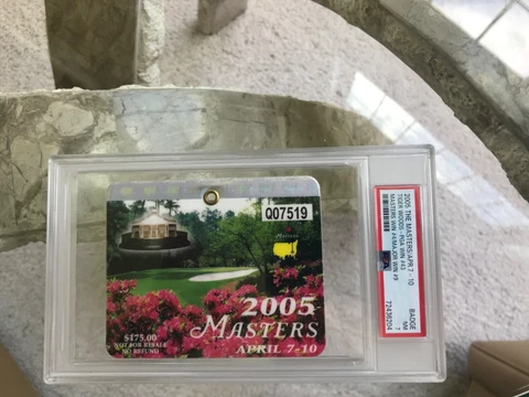 ๐ฅ๐ฅ RARE 2005 MASTERS BADGE TICKET AUGUSTA GOLF TIGER WOODS WINS! PSA 7!! ๐ฅ๐ฅ Cover
