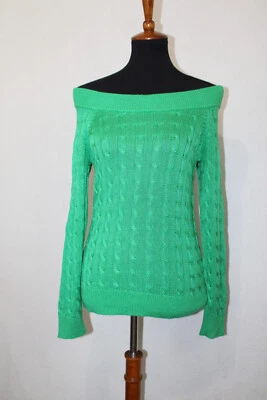 Suéter Lauren Ralph Lauren Talla S Tejido con Cable Verde Kelly Cuello Ancho Fuera del Hombro Foto 1 de 4