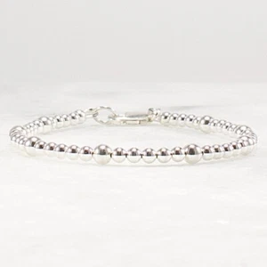 Sterling Silver Bead Bracelet 3mm 4mm Birthday Gift for Her Handmade Everyday - Picture 1 of 5