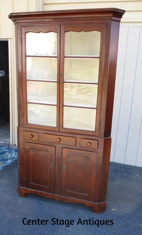 63376  Antique Primitive Pine Country  Corner China Cabinet Cover