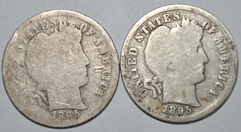 2x Better Date 1895-S BARBER SILVER DIMES Circulated Cover