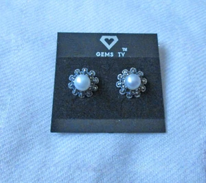 Freshwater Cultured Pearl & Marcasite Silver Earrings - Picture 1 of 5