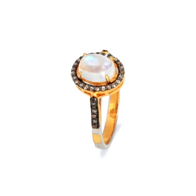 Anillo con racimo de piedra lunar de 1,56 quilates pavé de diamantes de plata 925 oro de 14 quilates joyería fina Foto 1 de 4