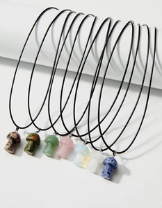 Mushroom Necklace, Crystal Mushroom Necklace, Jasper Rose Quartz White Quartz - Picture 1 of 5