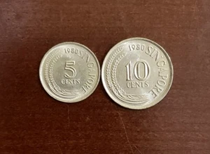 1980 Singapore 5 & 10 Cents Coins - Picture 1 of 2