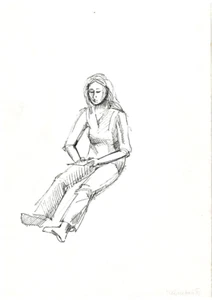 SITTING GIRLS Two (2) ink drawings by Russian artist - Foto 1 di 2