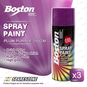 3 x Boston Plum Purple Spray Paint Cans 250 Gram Quick Drying Rust Protection - Picture 1 of 3