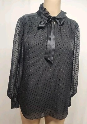 Rebecca Taylor Tailored Black Silk Blend Dot Print   Blouse Long Sleeve Size 00 - Image 1 of 4