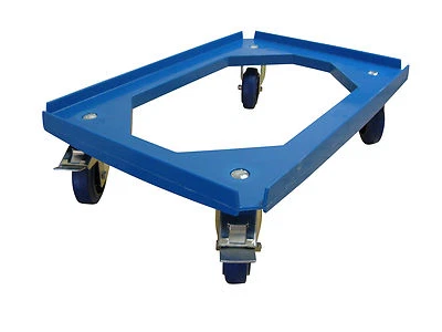 Transportroller 600x400 mm blau - 4 Elastikrollen ø100 (2x Festst.) Blue Wheels