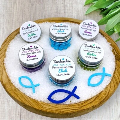 HANDGEFERTIGT Kommunion, Konfirmation, Taufe Geschenk Danke, Gastgeschenk personalisiert,Fisch