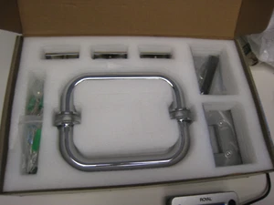 Glass Warehouse Wall Hinged Hardware Pack in Polish Chrome with Handle. - Picture 1 of 8