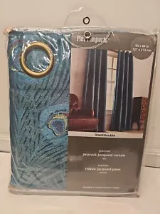 Pier 1 Imports Peacock Jacquard Lined Curtain Teal 50" x 84" - Picture 1 of 4