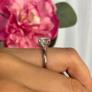 2Ct Oval Cut D/VVS1 Moissanite Solitaire Engagement Ring 14K White Gold Finish - Picture 1 of 8