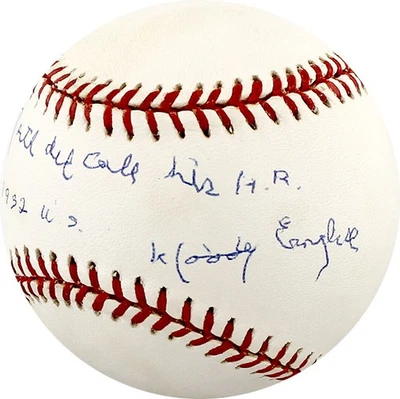 Woody English Signed Baseball Babe Ruth did not call his H.R. in 1932 WS PSA - Image 1 of 3
