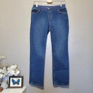 Lands' End Girls Jeans Size Large 10H-12H Pull On Medium Wash Stretch Pockets - Picture 1 of 12