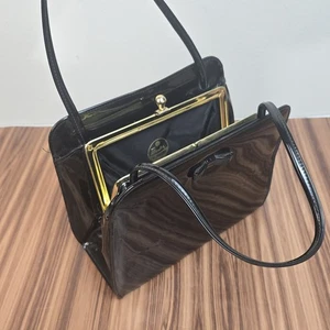 VTG Retro 60's THEODOR CALIFORNIA Black Patent Leather Clutch Handbag Purse - Picture 1 of 24