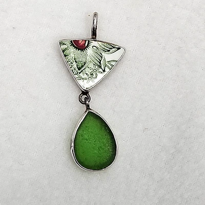 Jessica Lee Plata de Ley JL 925 Cerámica Verde Cerámica Vidrio de Mar Colgante Slide Foto 1 de 4