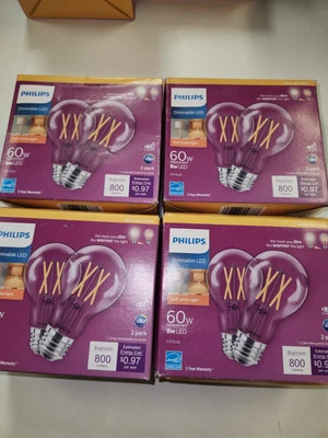 4 Pack Of 2 Philips Dimmable LED Soft White Light 60w Replacement 8w - Image 1 of 3