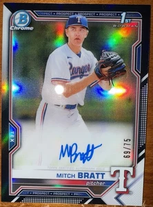 2021 Bowman Chrome Baseball Mitch Bratt 1st Chrome Black Auto /75 Autograph RC - Picture 1 of 2