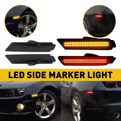 4x Smoked LED Side Marker Lights For 10-15 Chevrolet Camaro Amber Red Waterproof - Image 1 of 4